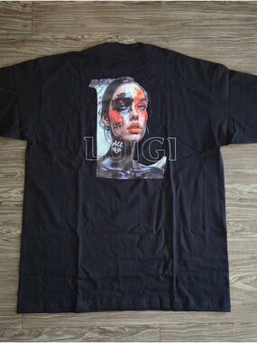 Black Graphic Tee with Painted Portrait